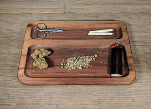 Cannabis Double Chamber Rolling Tray - 3/4" x 7" x 10 1/2"